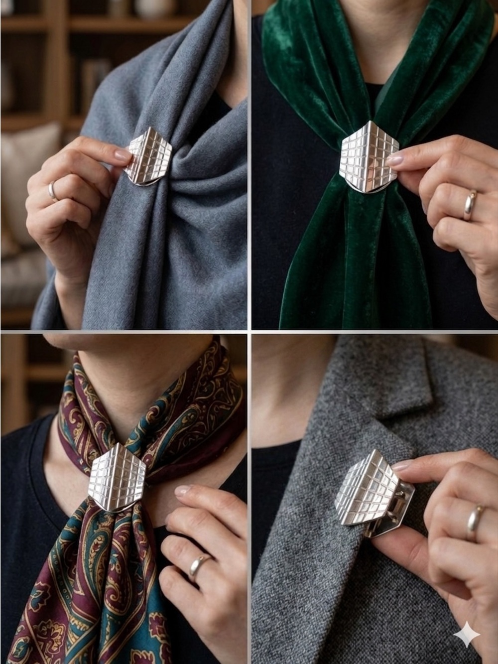Silver Geometric Brooch/Scarf Clip